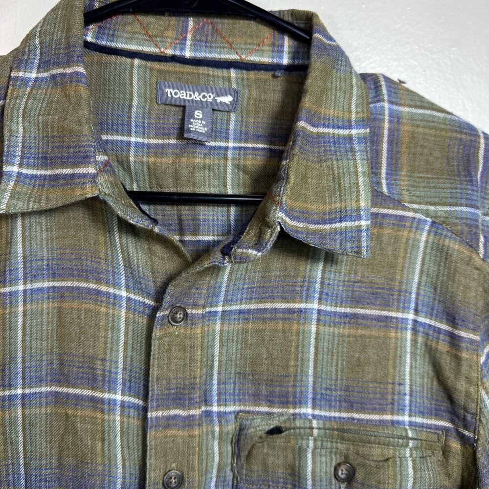 Toad & Co Men’s Flannel Shirt S Small Moss Green Zip Pocket